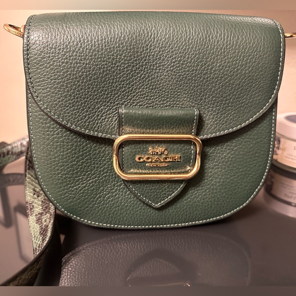 Coach Crossbody Saddle Bag Dark Green Buckle